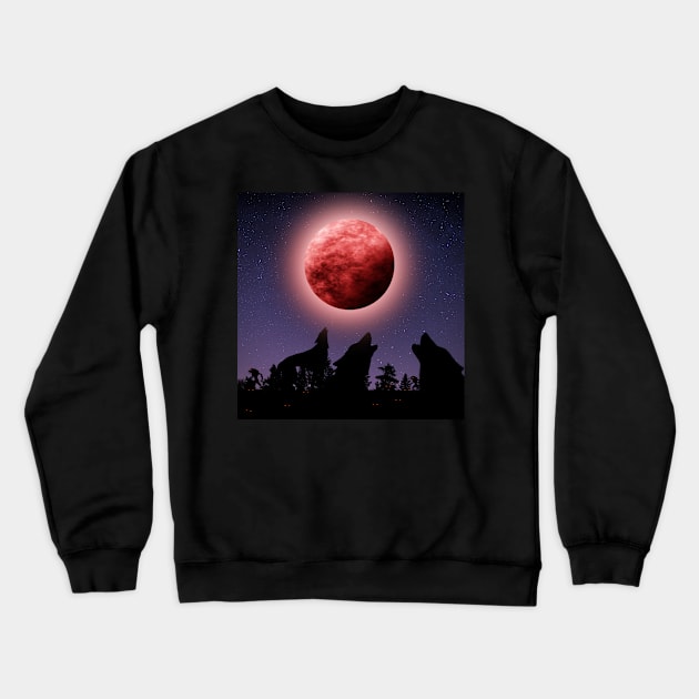 Werewolf Red Moon Crewneck Sweatshirt by LAMCREART